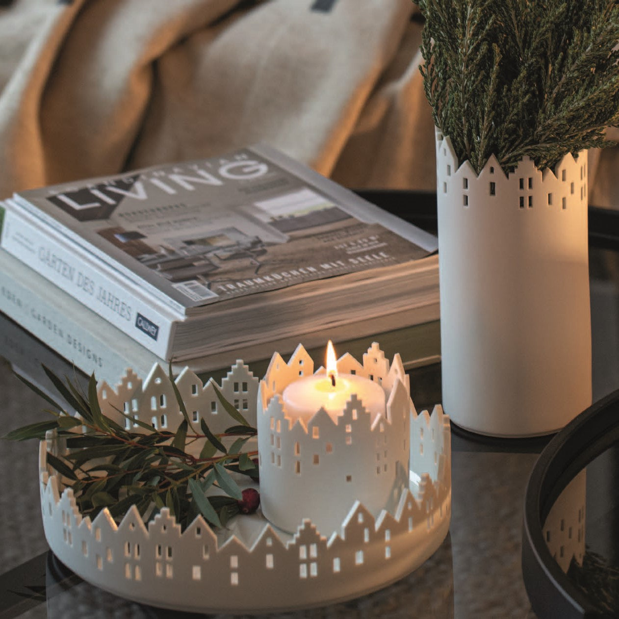 City Light Porcelain Cityscape Vase - Modern Ceramic Tealight for Urban Home Décor product image