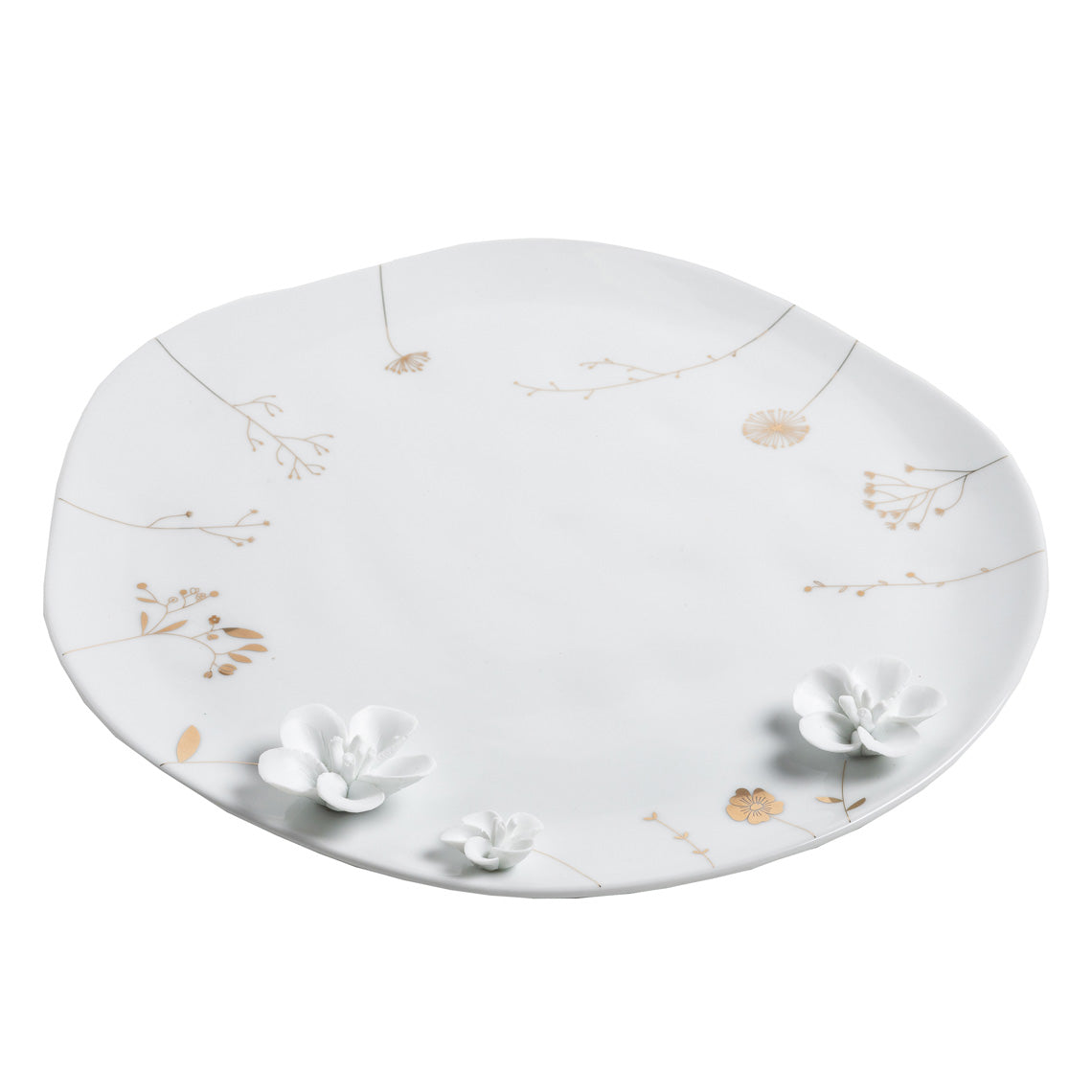 Porcelain Stories Decorative Flower Plate – Handcrafted Catchall Dish with Gold Accents