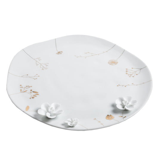 Porcelain Stories Decorative Flower Plate – Handcrafted Catchall Dish with Gold Accents