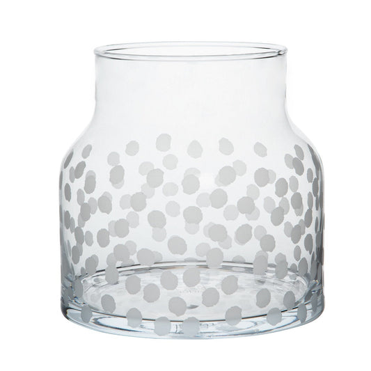 Glass Vase with White Dot Decoration - Storage or Flower Vase 7.1"