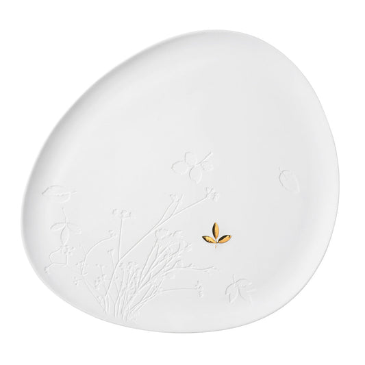 Porcelain Stories White Porcelain Decorative Tray with Gold Leaf Accent