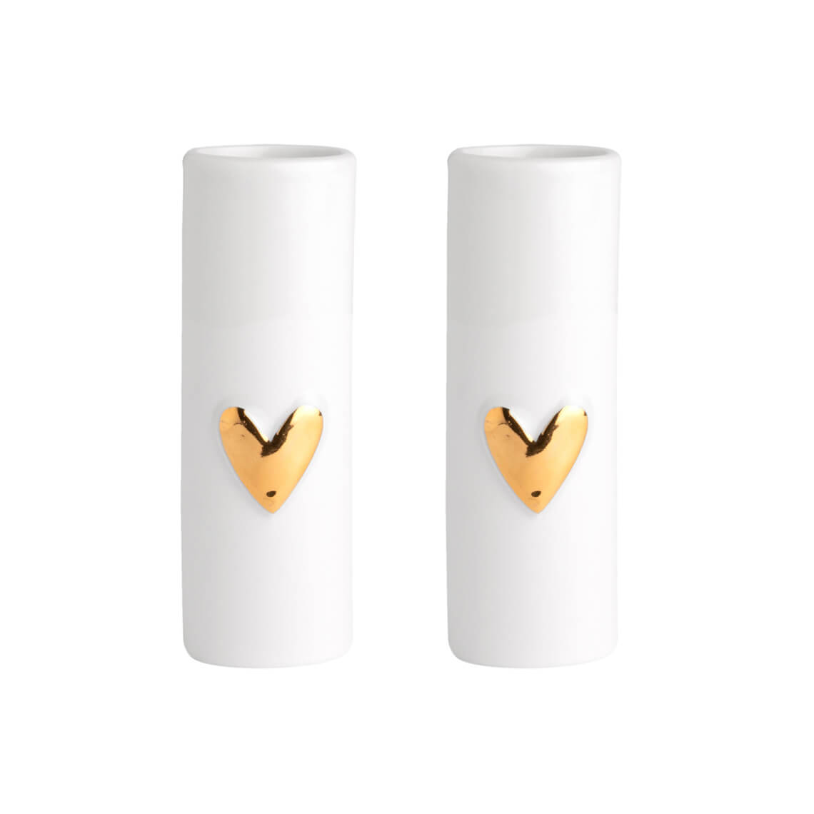 Love Heart Mini Porcelain Vases Set of 2 – Modern Bud Vase Gift Set with Gold or Silver Heart Accents