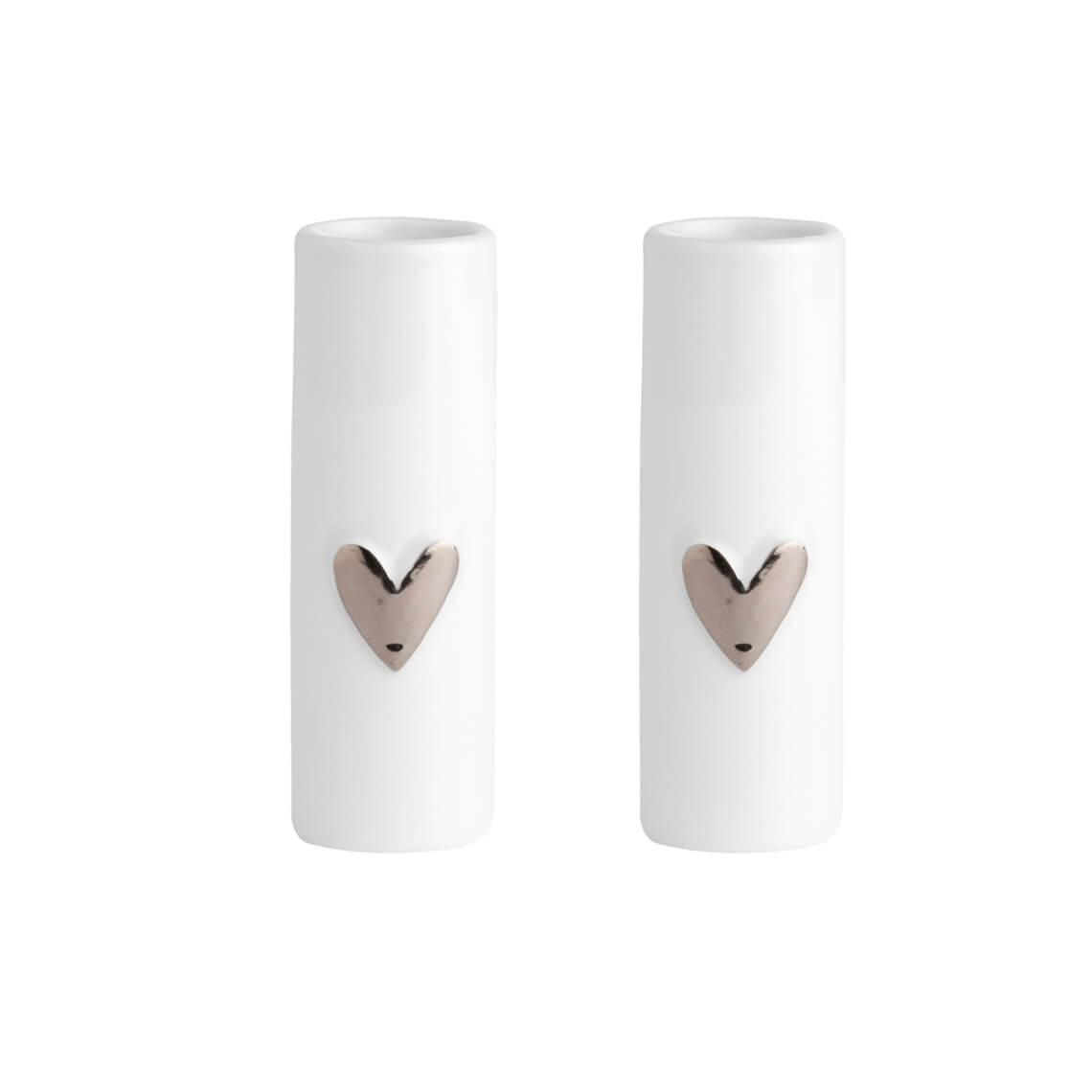 Love Heart Mini Porcelain Vases Set of 2 – Modern Bud Vase Gift Set with Gold or Silver Heart Accents product image