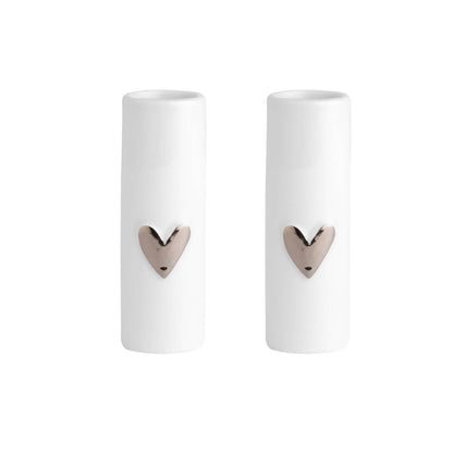 Love Heart Mini Porcelain Vases Set of 2 – Modern Bud Vase Gift Set with Gold or Silver Heart Accents product image