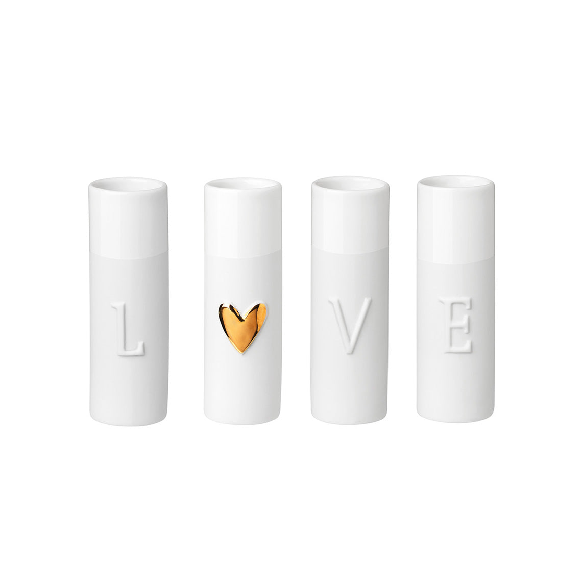 Love Heart Mini Porcelain Vases Set of 4 – Modern Bud Vase Gift Set with Heart Accent