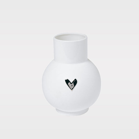 Love Heart Porcelain Globe  Vase – Modern Vase with Gold or Silver Heart Accents