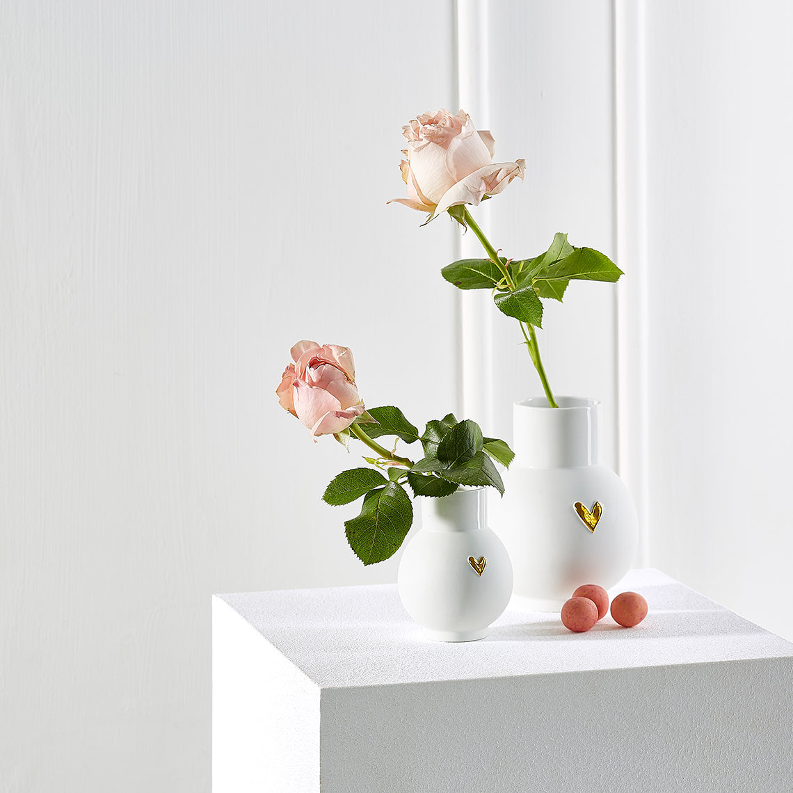 Love Heart Porcelain Globe  Vase – Modern Vase with Gold or Silver Heart Accents product image