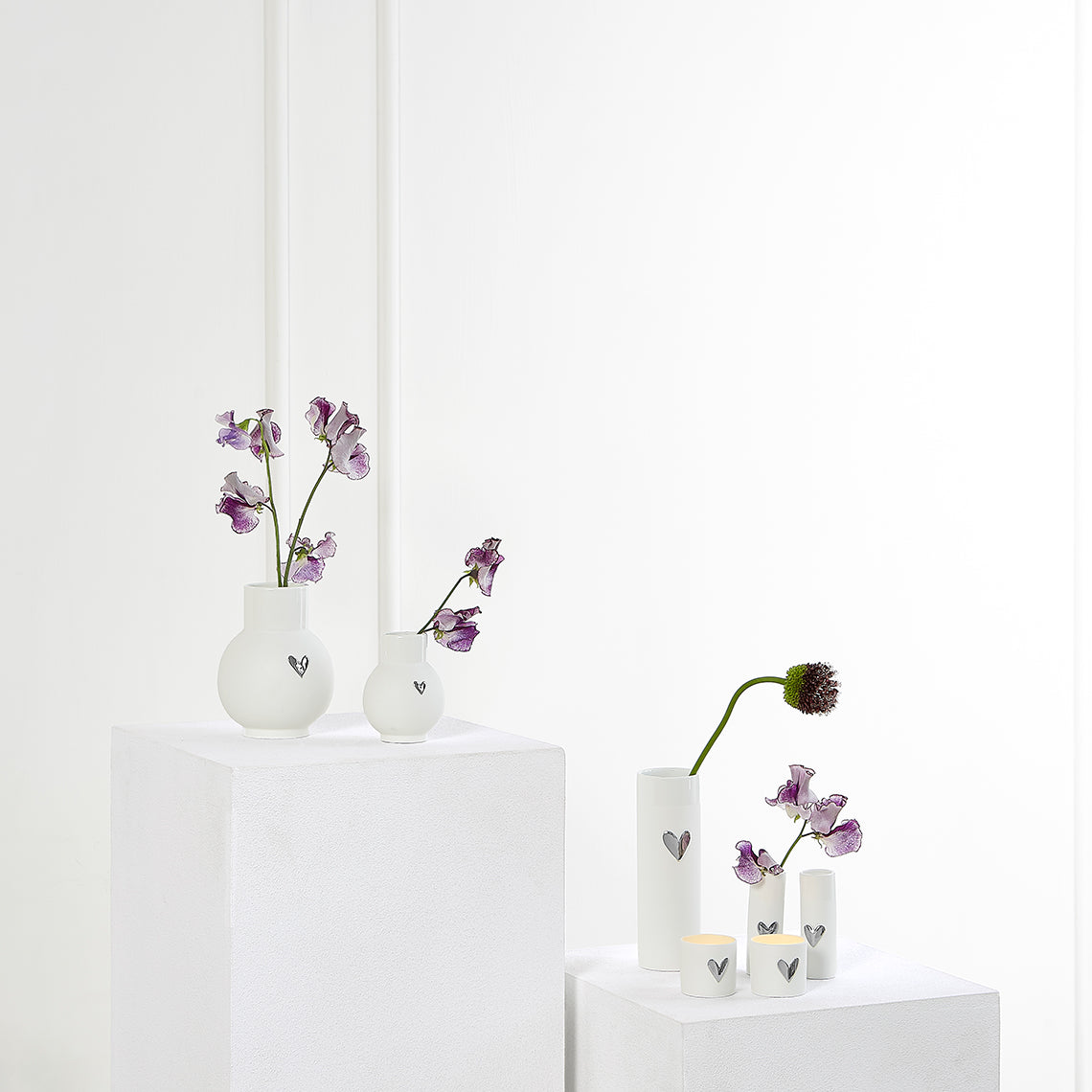 Love Heart Porcelain Globe  Vase – Modern Vase with Gold or Silver Heart Accents product image