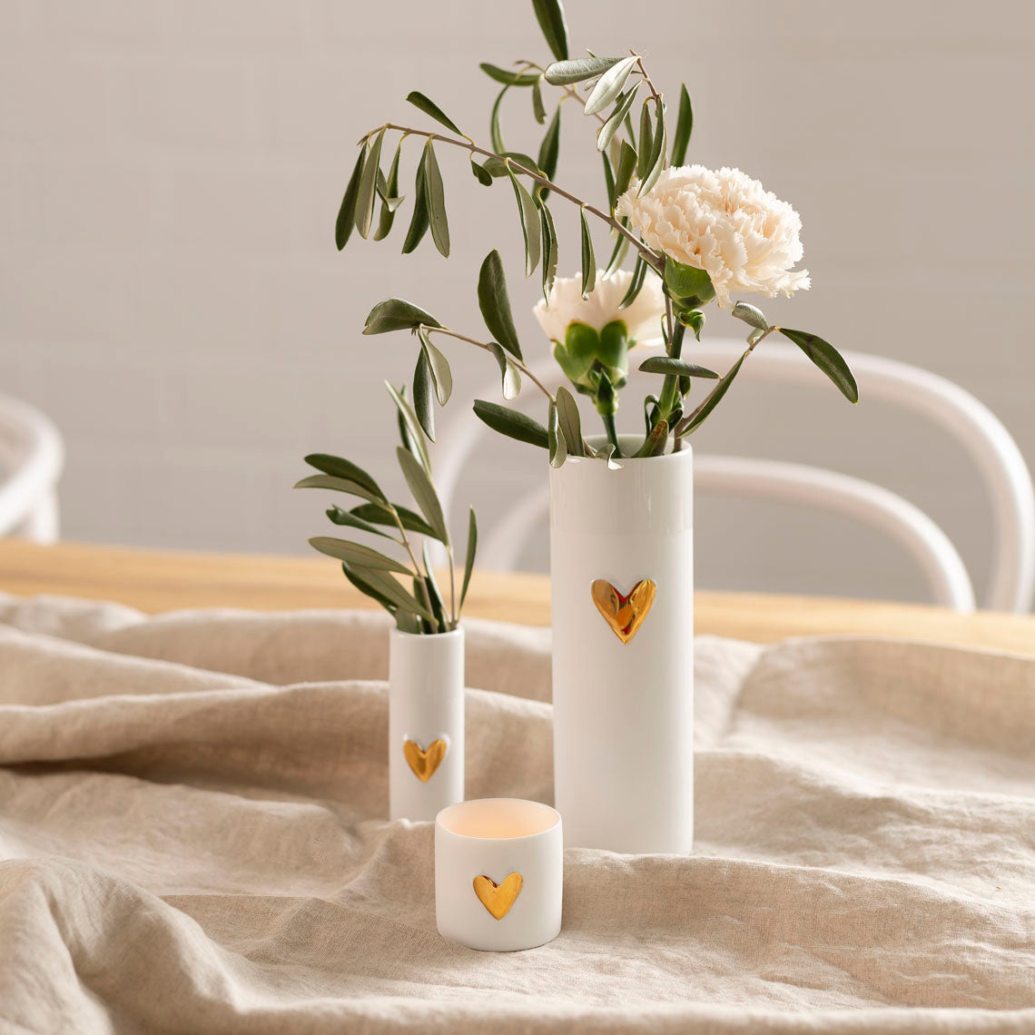 Love Heart Porcelain Vase – Modern Vase with Gold or Silver Heart Accents product image