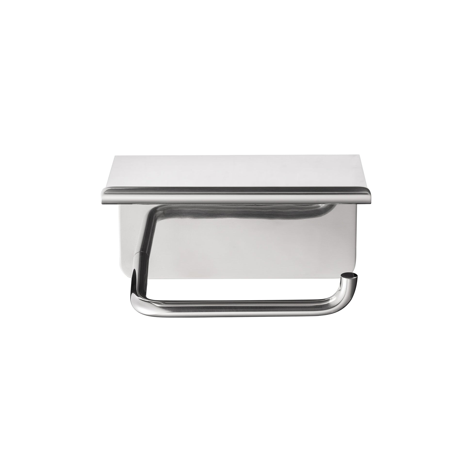 Polished stainless steel MODO toilet paper holder with tray