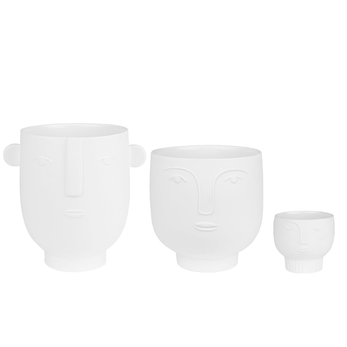 Natural Forms White Porcelain Face Shaped Flower Pots and Tealight Holder Set