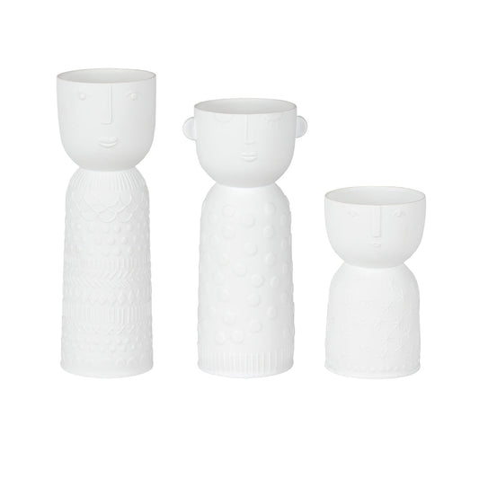 Natural Forms White Porcelain Face Shaped Vase Set of 3 - Decorative Sculptural Vases