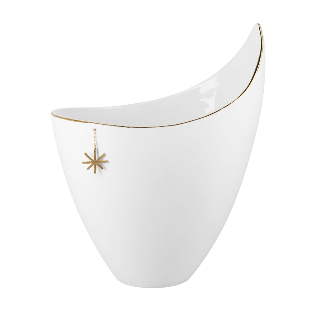 Night Sky Themed Porcelain Decorative Vase with Gold Star Pendant - Sculptural or Flower Vase