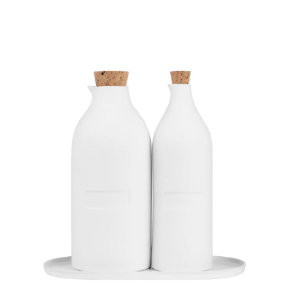 Porcelain Oil and Vinegar Set with Tray and Write-On Labels