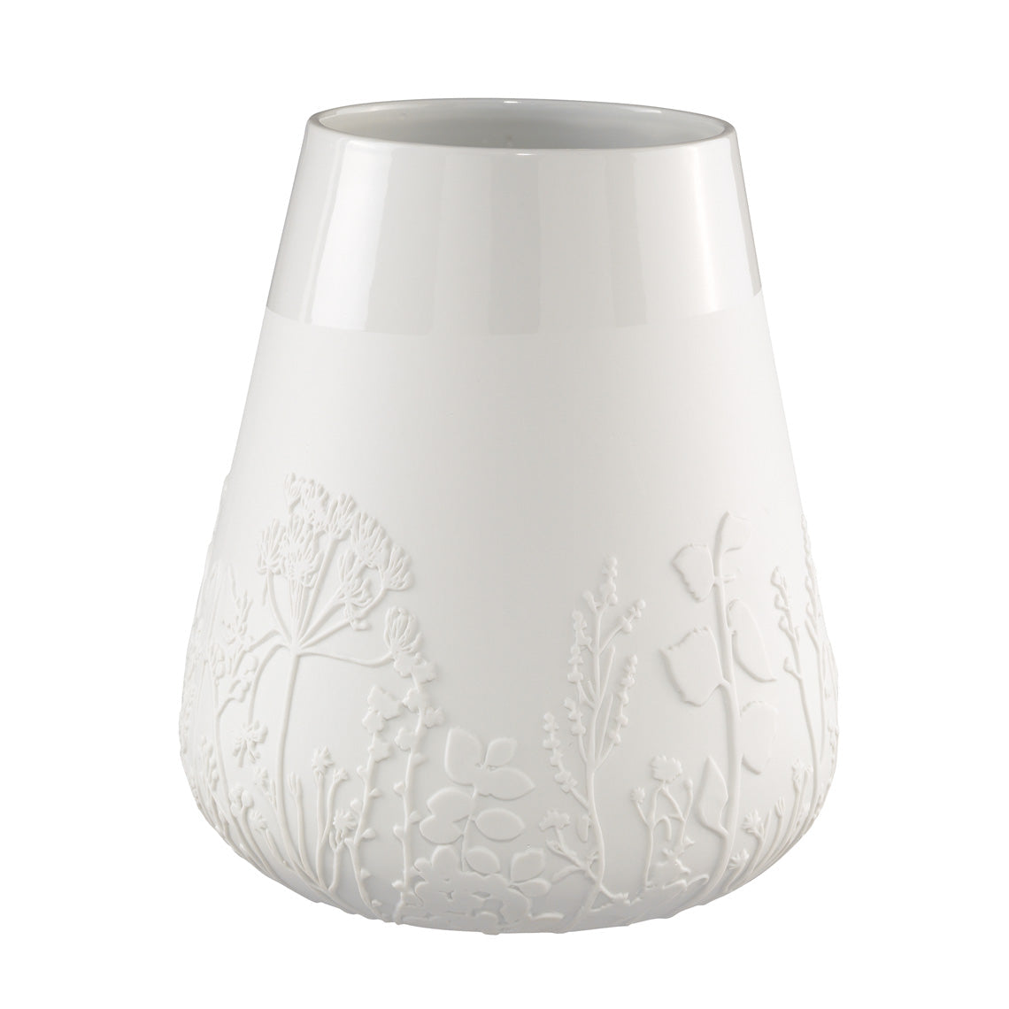 Poetry White Porcelain Vase with Embossed Design - Flower Vase and Sculptural Vase for Home Decor