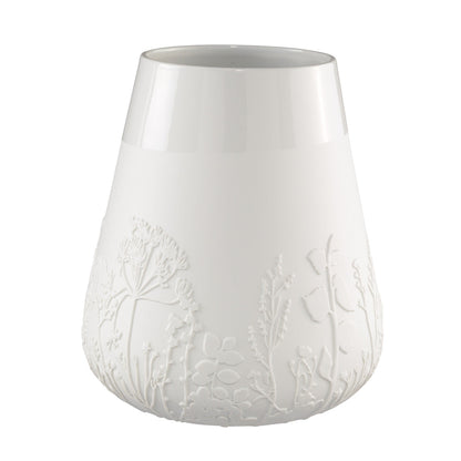 Poetry White Porcelain Vase with Embossed Design - Flower Vase and Sculptural Vase for Home Decor