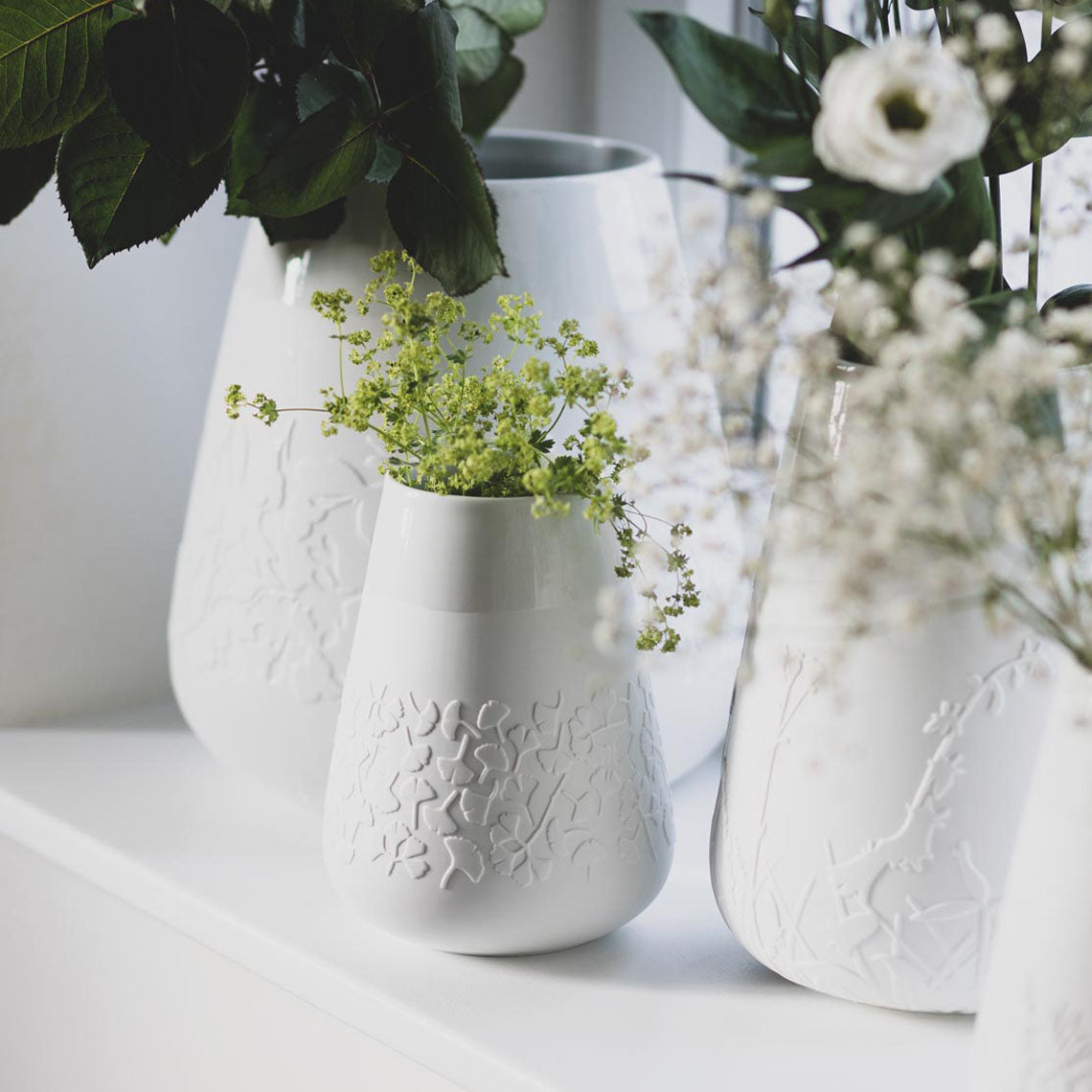 Poetry White Porcelain Vase with Embossed Design - Flower Vase and Sculptural Vase for Home Decor product image