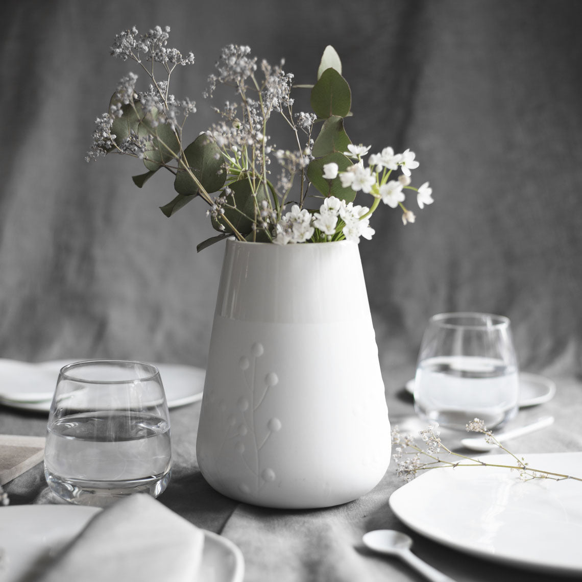 Poetry White Porcelain Vase with Embossed Design - Flower Vase and Sculptural Vase for Home Decor product image