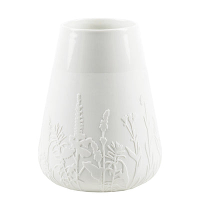 Poetry White Porcelain Vase with Embossed Design - Flower Vase and Sculptural Vase for Home Decor product image