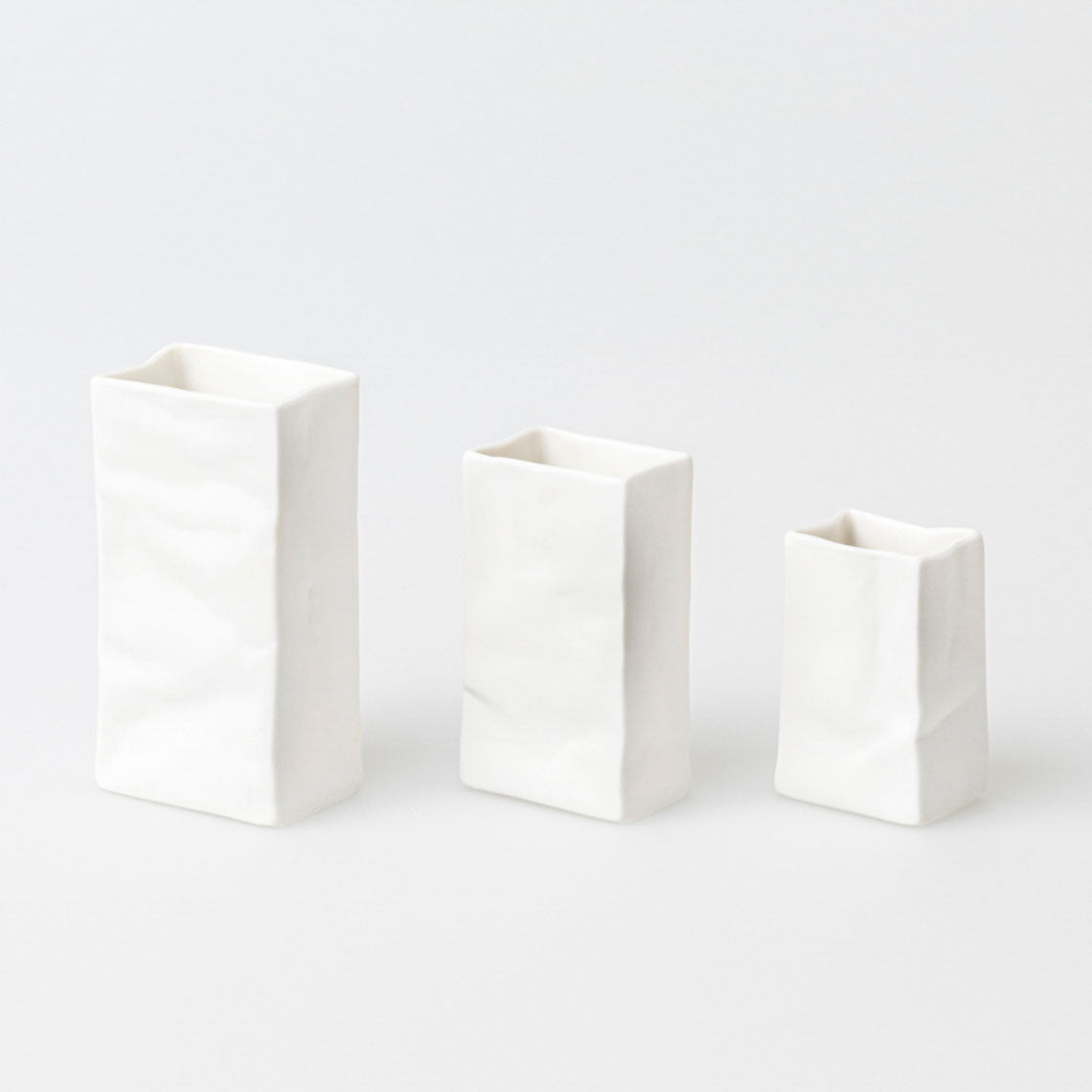 Porcelain Bag Design Vase 3 Piece Set – Food Safe, Catchall, Storage Vessel & Modern Home Decor