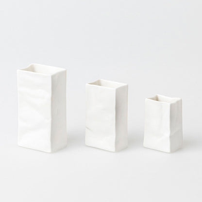 Porcelain Bag Design Vase 3 Piece Set – Food Safe, Catchall, Storage Vessel & Modern Home Decor