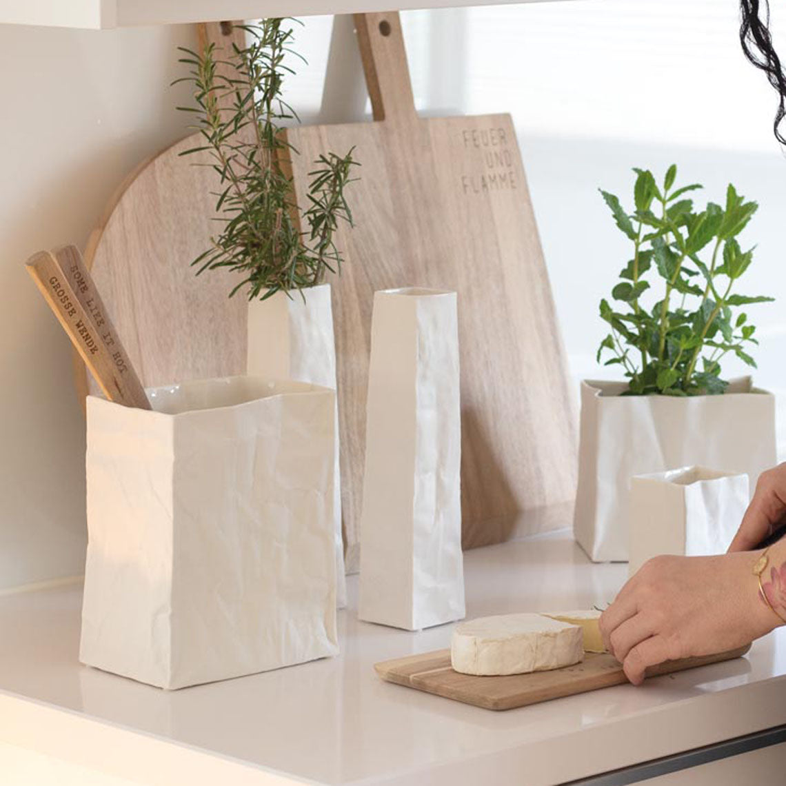 Porcelain Bag Design Vase – Food Safe, Catchall, Storage Vessel & Modern Home Decor product image