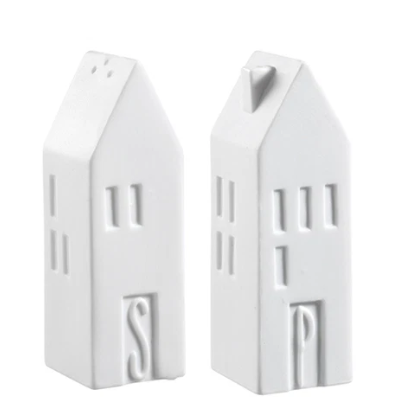 Porcelain Village House Salt and Pepper Shaker Set