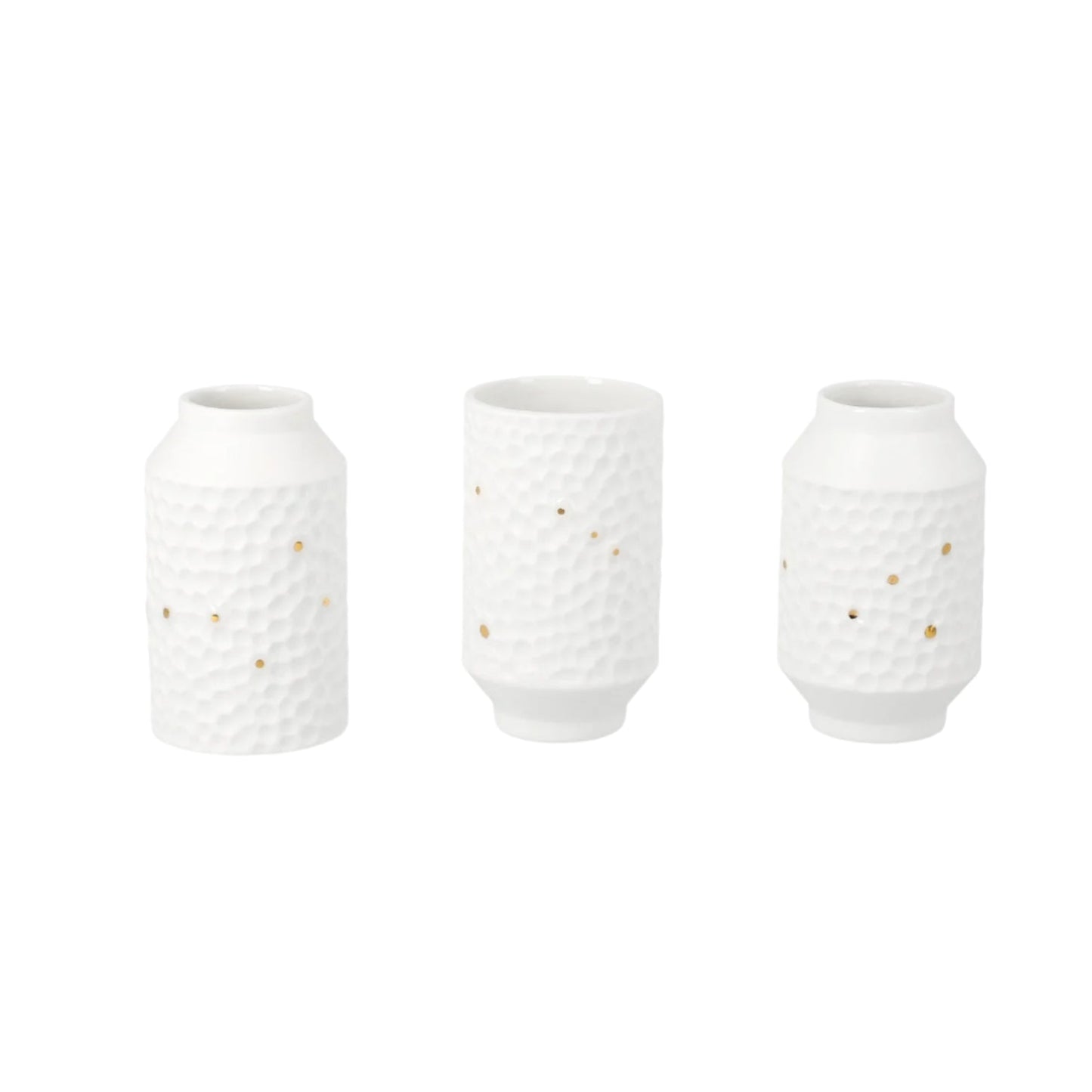 Porcelain Mini Vase Ste of 3 Featuring Star Constellation Design with Gold Accents