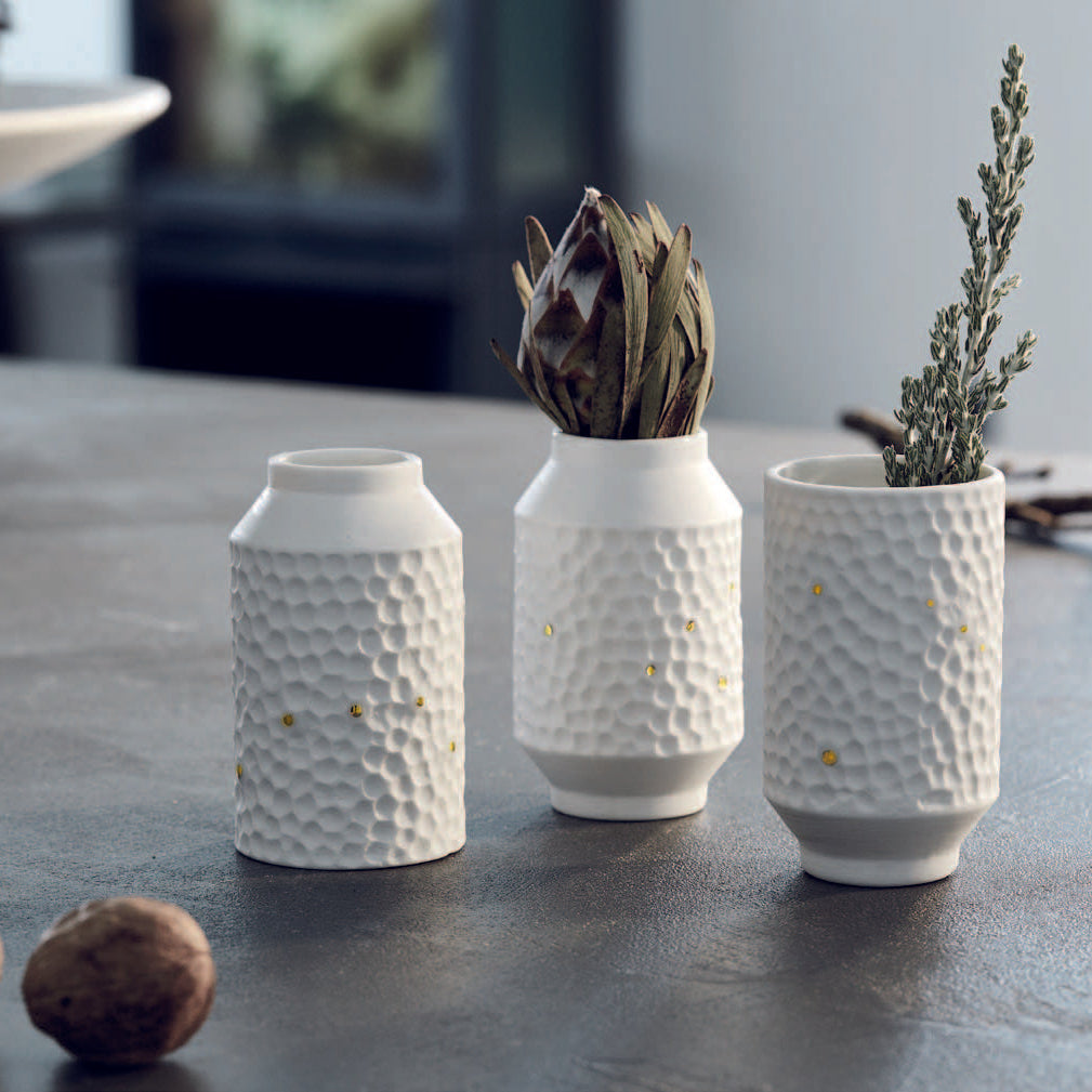 Porcelain Mini Vase Ste of 3 Featuring Star Constellation Design with Gold Accents product image