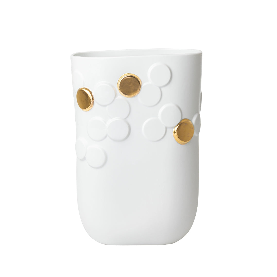 Porcelain Oval Large Statement Vase with Gold Dots for Flowers or Room Design