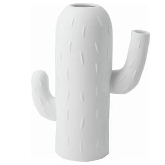 Porcelain Sculptural Cactus Vase for Flowers or Home Décor with Handcrafted Gold Accents