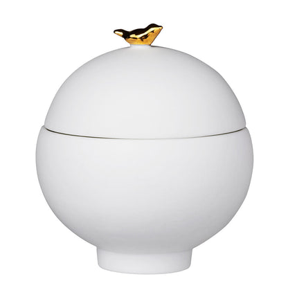 Porcelain Stories Decorative Flock of Birds Canister with Lid – Handcrafted Catchall Dish with Gold Accents - Food Safe