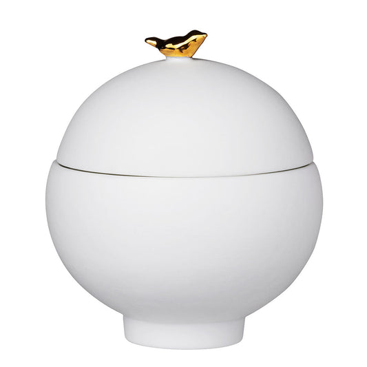 Porcelain Stories Decorative Flock of Birds Canister with Lid – Handcrafted Catchall Dish with Gold Accents - Food Safe