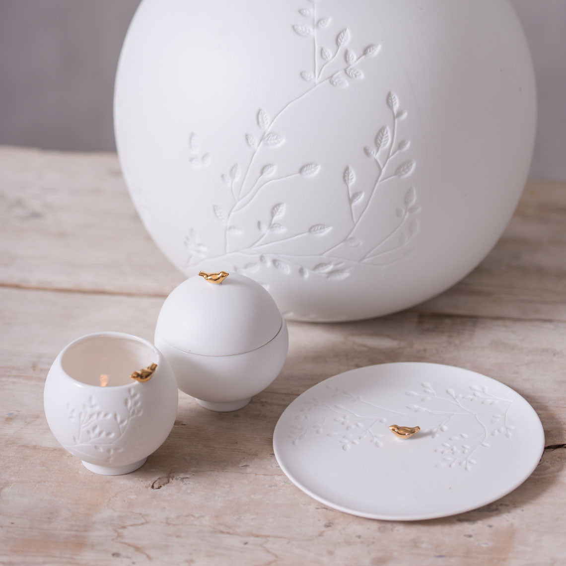 Porcelain Stories Decorative Flock of Birds Canister with Lid – Handcrafted Catchall Dish with Gold Accents - Food Safe product image