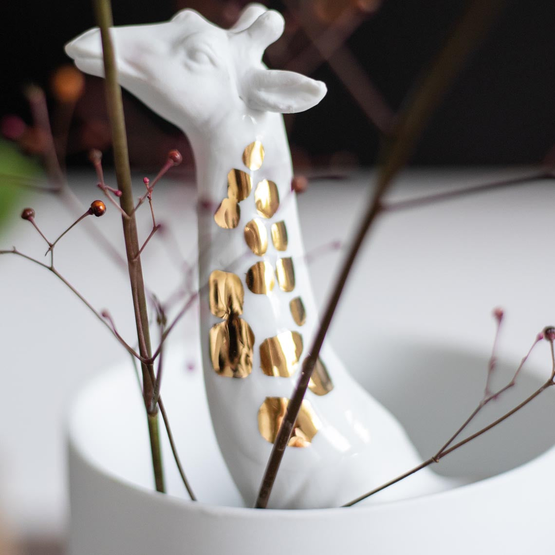 Porcelain Stories Porcelain Giraffe Vase with Gold Accent - Sculptural and Flower Vase product image