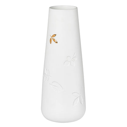 Porcelain Stories White Porcelain Vase with Gold Leaf Accent - Handcrafted Decorative Flower Vase