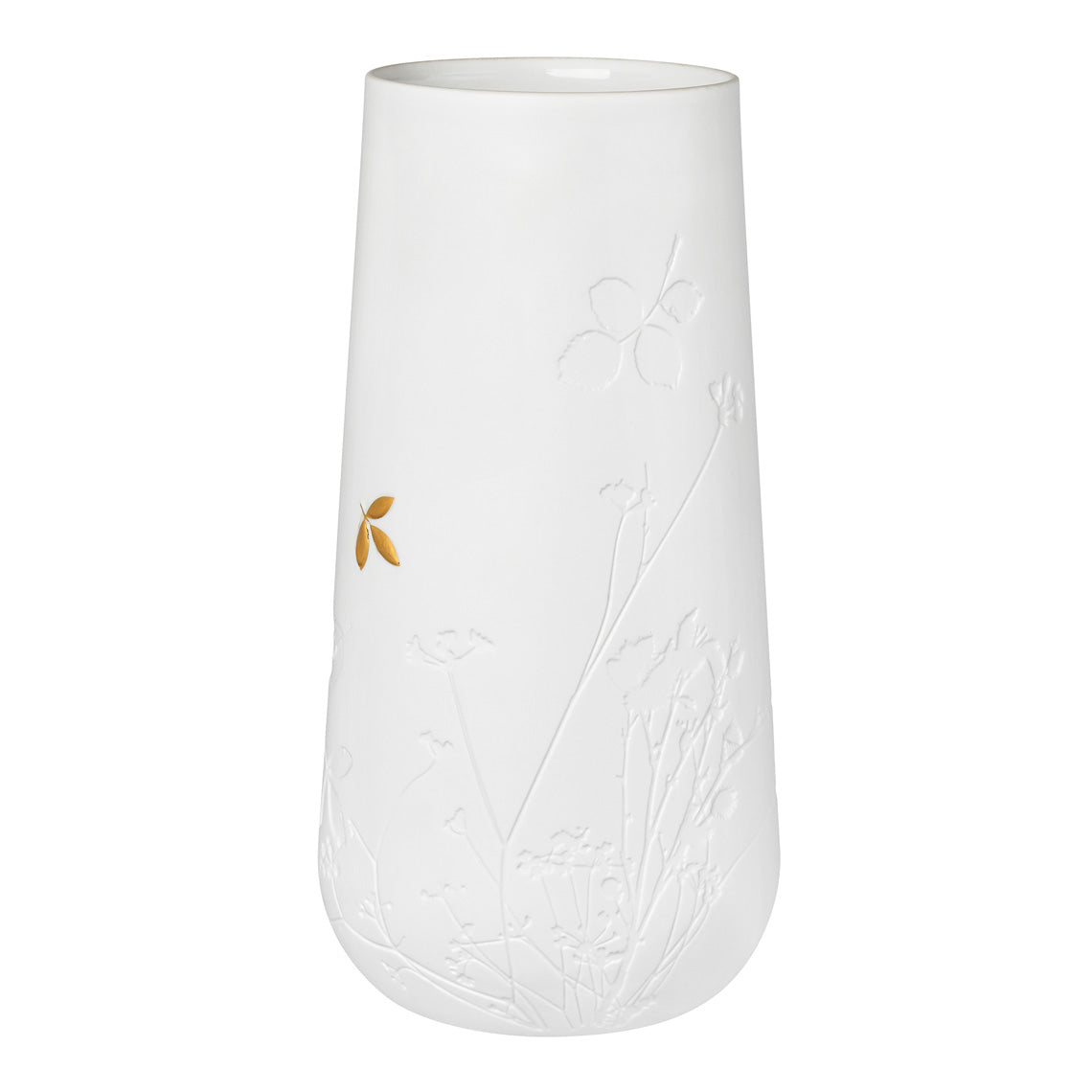Porcelain Stories White Porcelain Vase with Gold Leaf Accent - Handcrafted Decorative Flower Vase product image