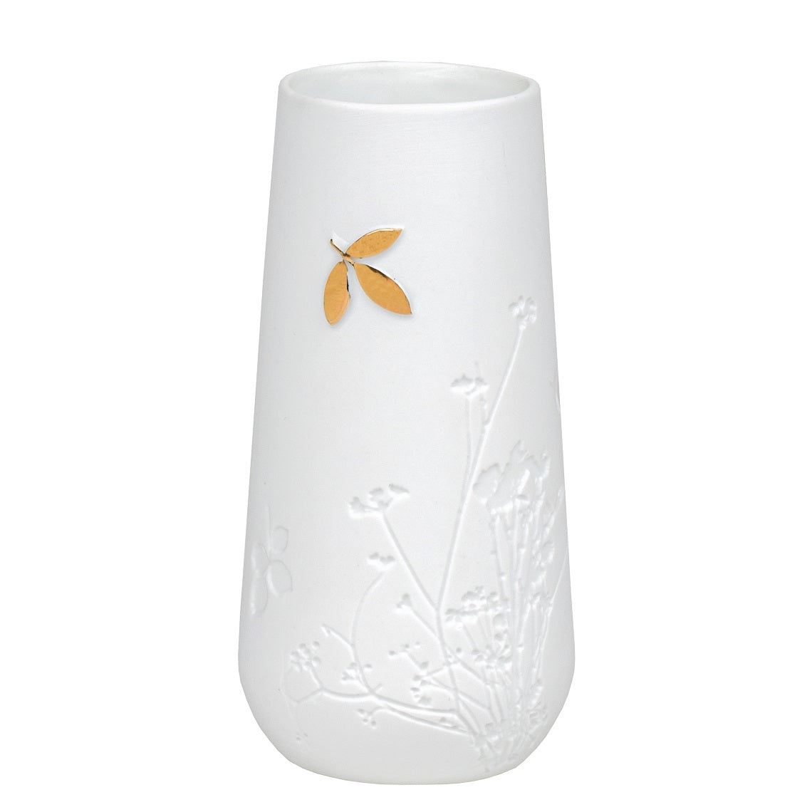 Porcelain Stories White Porcelain Vase with Gold Leaf Accent - Handcrafted Decorative Flower Vase product image