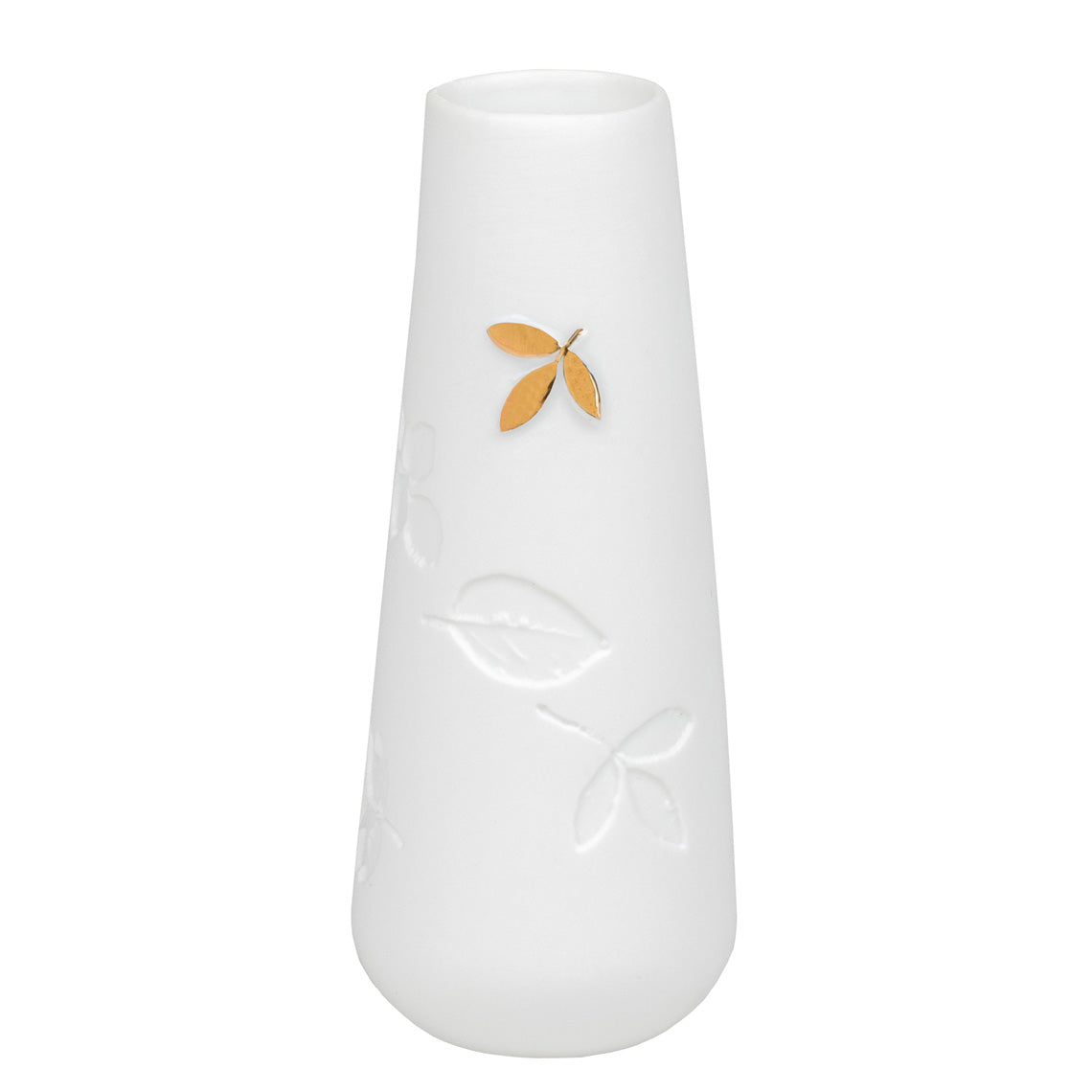 Porcelain Stories White Porcelain Vase with Gold Leaf Accent - Handcrafted Decorative Flower Vase product image