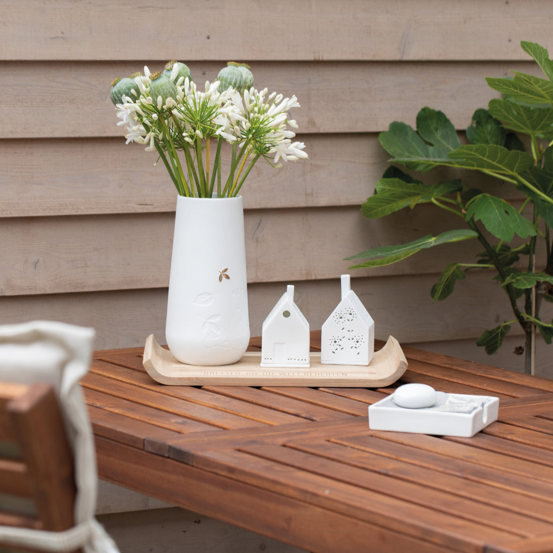 Porcelain Stories White Porcelain Vase with Gold Leaf Accent - Handcrafted Decorative Flower Vase product image