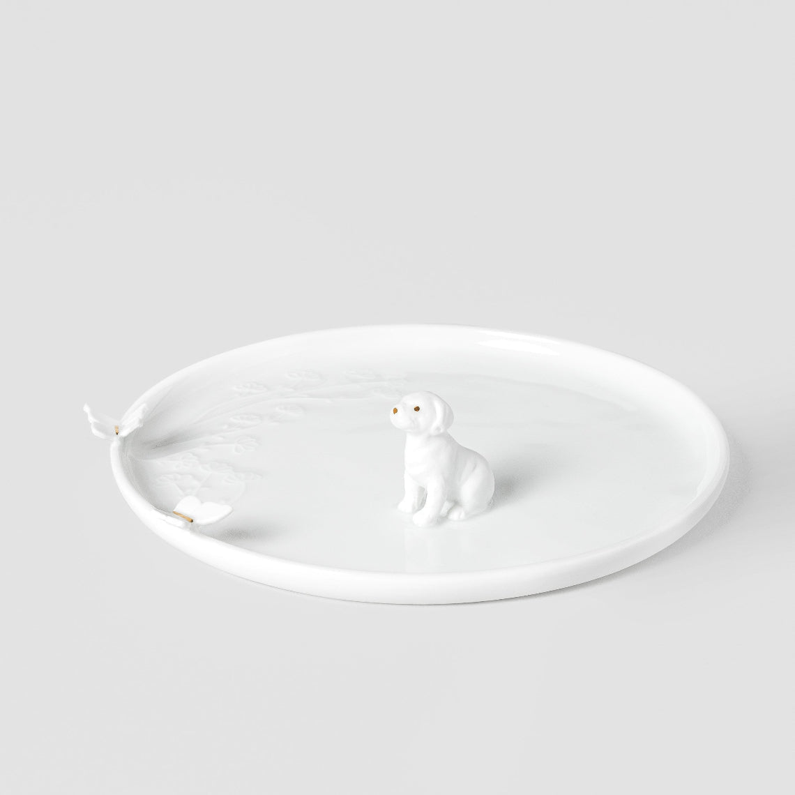 Porcelain Stories Decorative Puppy Dog Plate – Gold Accents