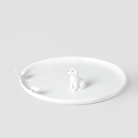 Porcelain Stories Decorative Puppy Dog Plate – Gold Accents
