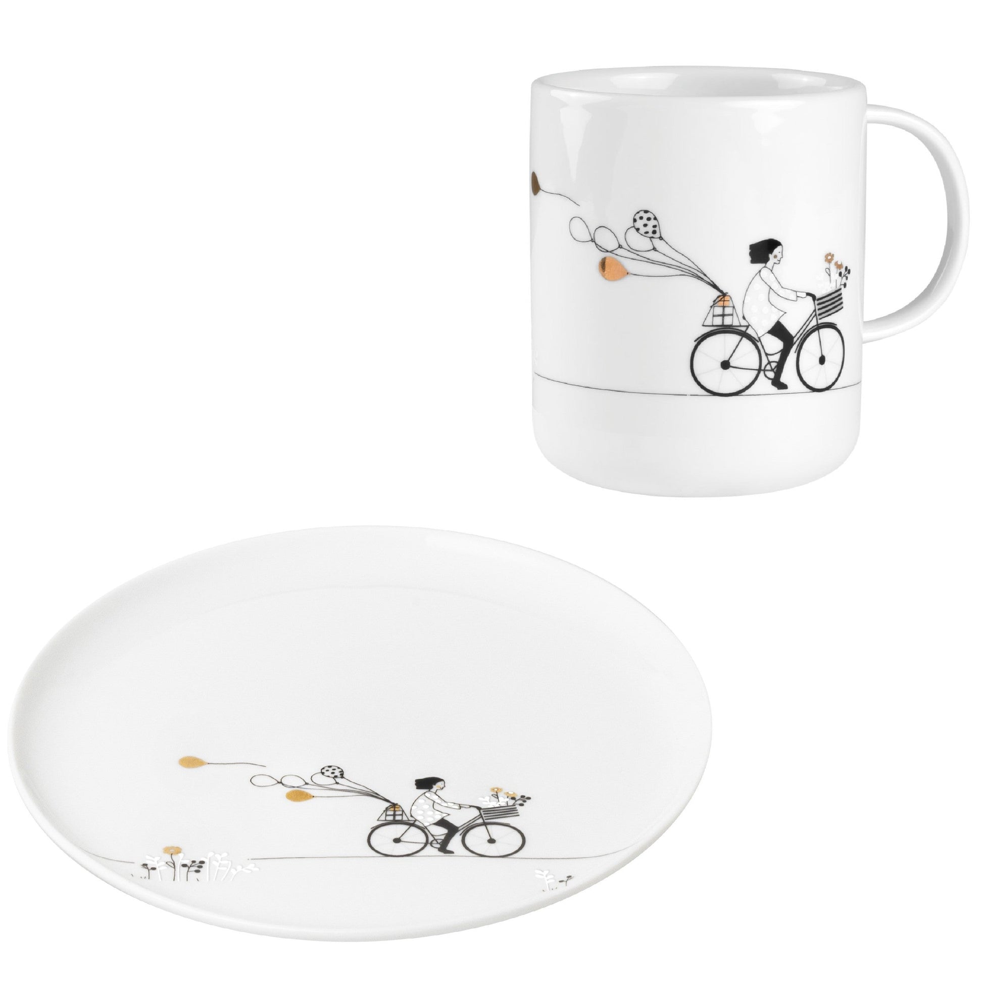 Bicycling porcelain plate and mug set