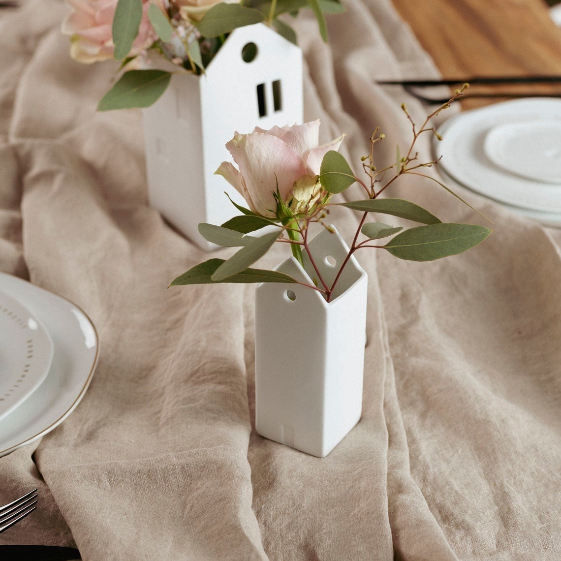 Scandinavian Style Porcelain House Shaped Vase - Food Safe, Decorative Organizer product image