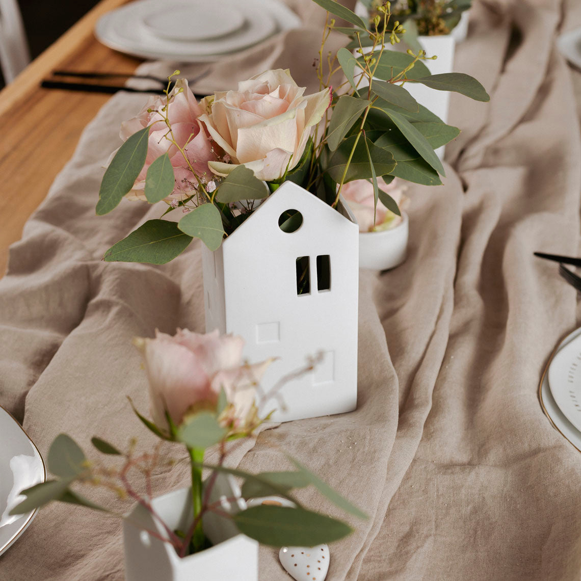 Scandinavian Style Porcelain House Shaped Vase - Food Safe, Decorative Organizer product image