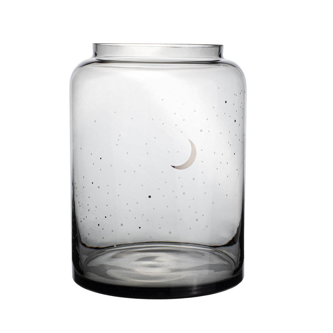 Smoked Glass Vase with Moon and Stars Decoration - Tall Storage or Flower Vase 10"