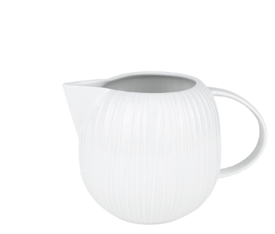 White porcelain embossed striped pitcher