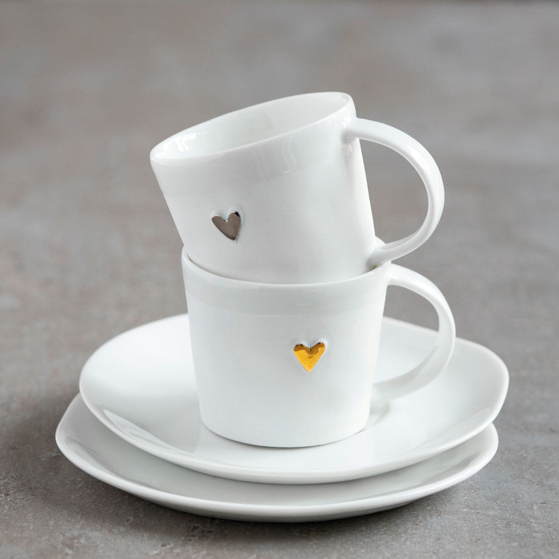 Love Heart Porcelain Espresso Cup with Saucer Set Gold and Silver Heart