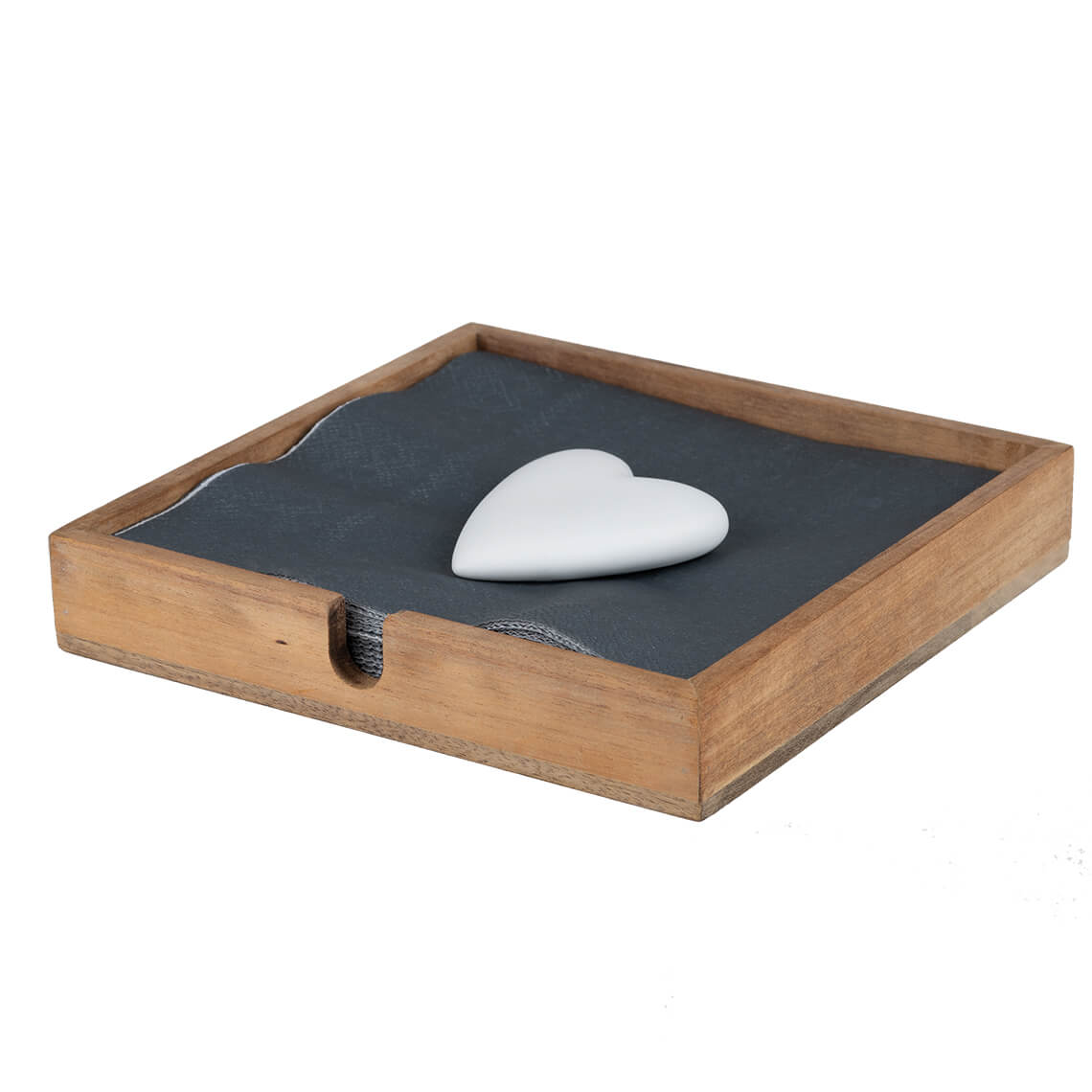 Acacia Wood Napkin Holder with Porcelain Heart
