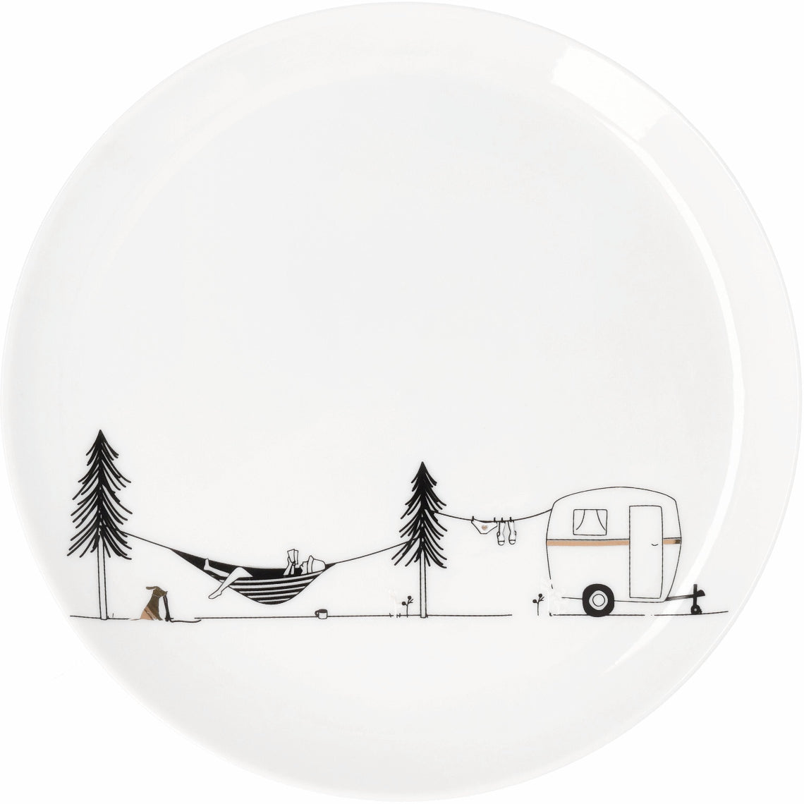 Hobby Porcelain Plate Featuring Camping Graphic